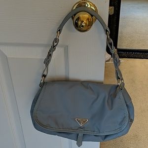 Authentic Prada Blue Nylon & Leather Trim Handbag